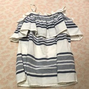 Cream and blue striped blouse